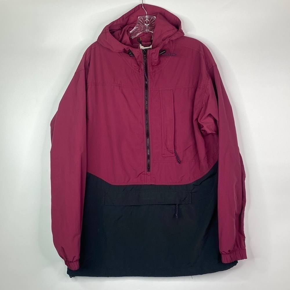 Vintage REI Burgundy Black Hooded Pullover Windbreaker Jacket Size Medium